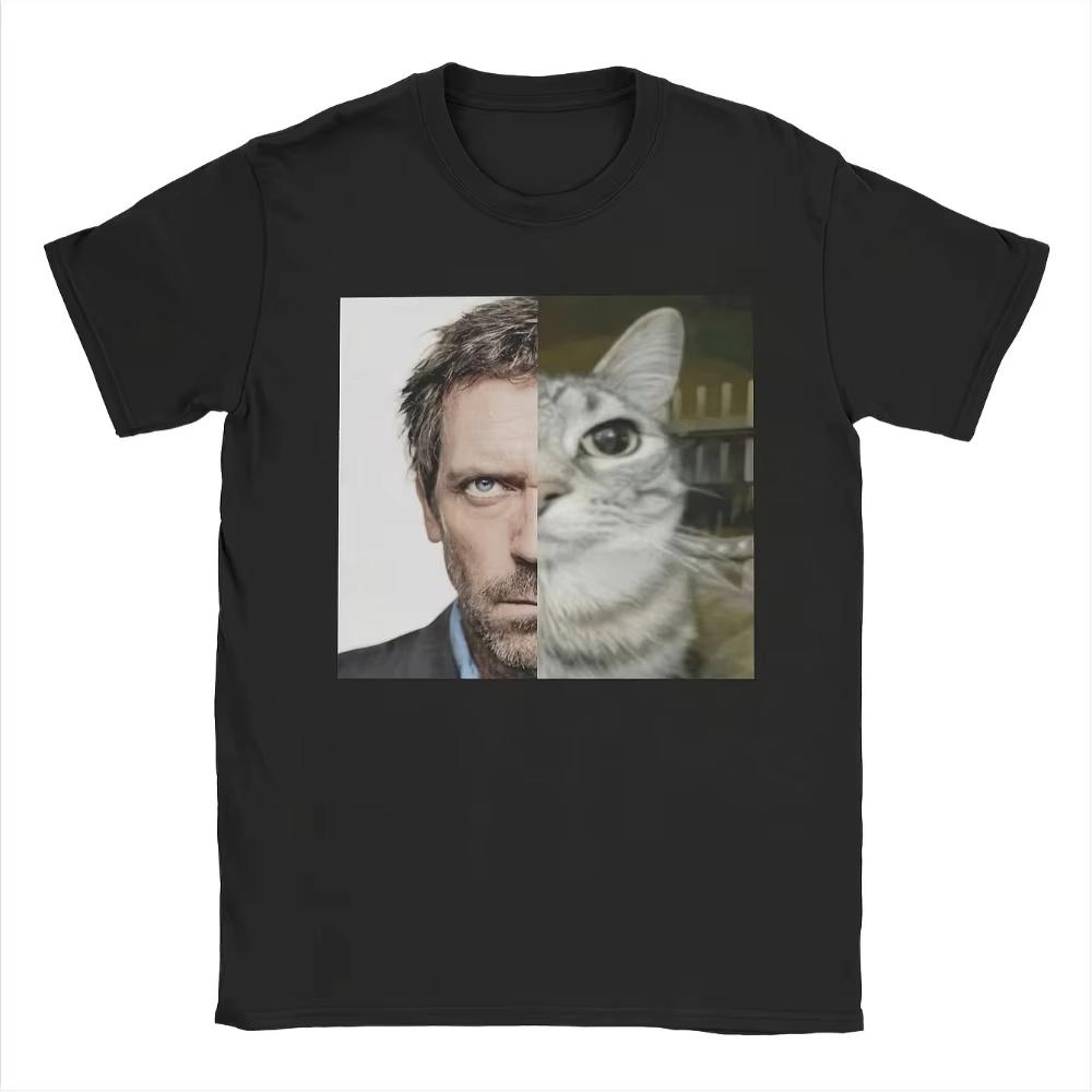 House MD TV Show Inspired Cat Meme T-Shirt Funny Medical Drama Graphic Tee Black with White Cat Design Soft Breathable Shirt ... S разноцветный