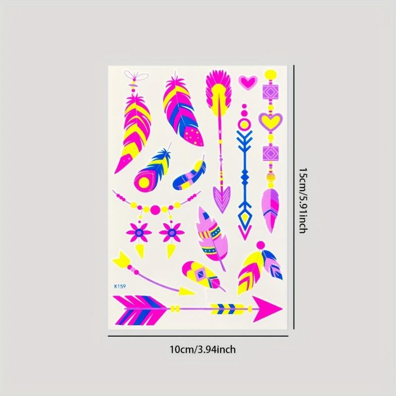 12PCS NeonGlwo Temporary Tattoo - Luminous Body Art Sticker with Neon Green, Pink, Blue, Purple, Yellow, Orange, Red - Waterproof