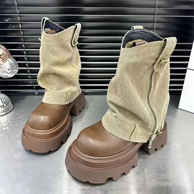 Flats Women Chelsea Boots Platform Cowboy Mid Calf Shoes 2024 Winter Designer Trend Gladiator Short Boots Walking New Lady Shoes