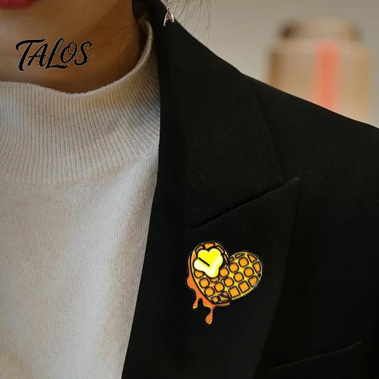 Decorative Hat Pin Enamel Love Waffle Brooch, Heart Metal Lapel Pin, Sweater Brooch Cardigan Coat Suit Scarf Decor, Men Women Clothing Accessories Bag