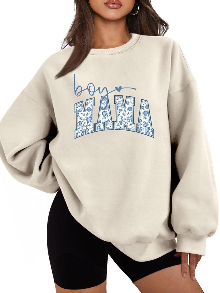 BOY MAMA Floral Spot Women's Thickened Casual Round Neck Long Sleeve Hoodie