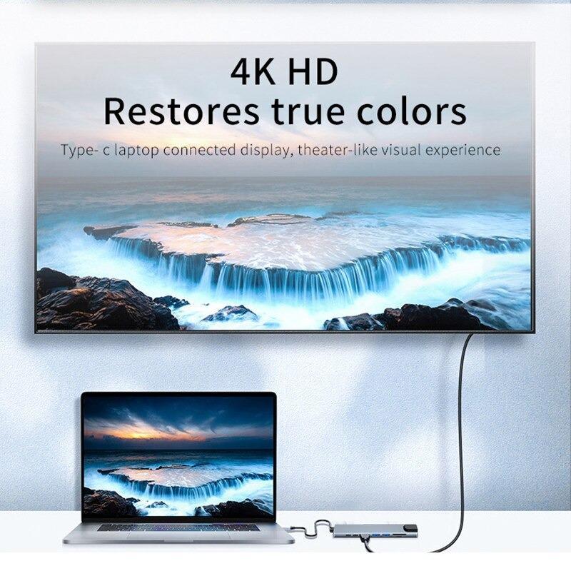 USB C Hub 8 In 1 Type C 3.1 To 4K HDTV Adapter with RJ45 100Mbps SD/TF Card Reader PD100W Fast Charge for Macbook Xiaomi Huawei Notebook Laptop