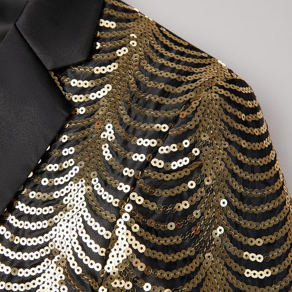 PYJTRL Erkek Moda Panelli Dalga Parlak Pullu Takım Ceket Blazer