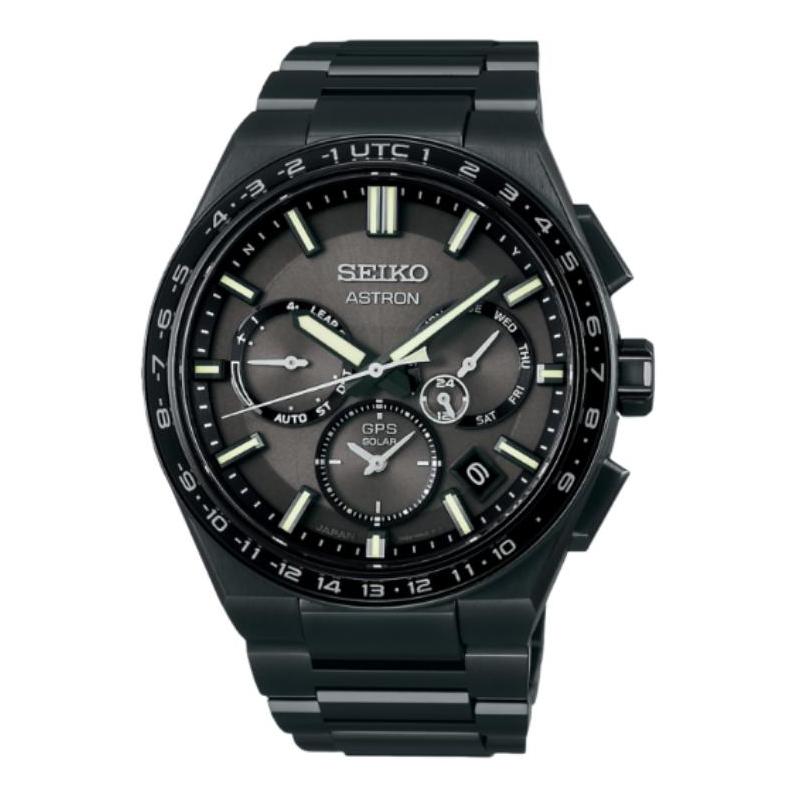 

SEIKO Astron series 100 meters waterproof solar Quartz titanium strap 42.7mm men s watch black dial SBXC147 чорний