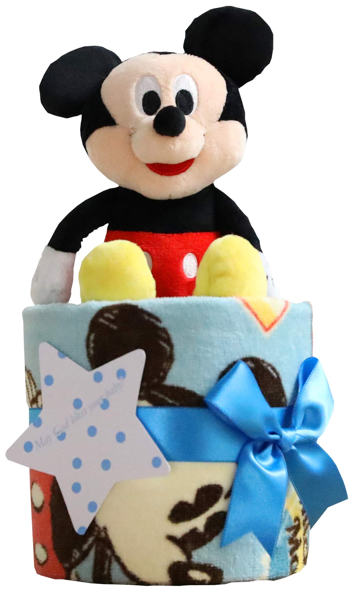 

Disney diaper baby shower face Mickey Mouse plush Pampers tape small cake, gift, towel, toy, blue, boy, type,