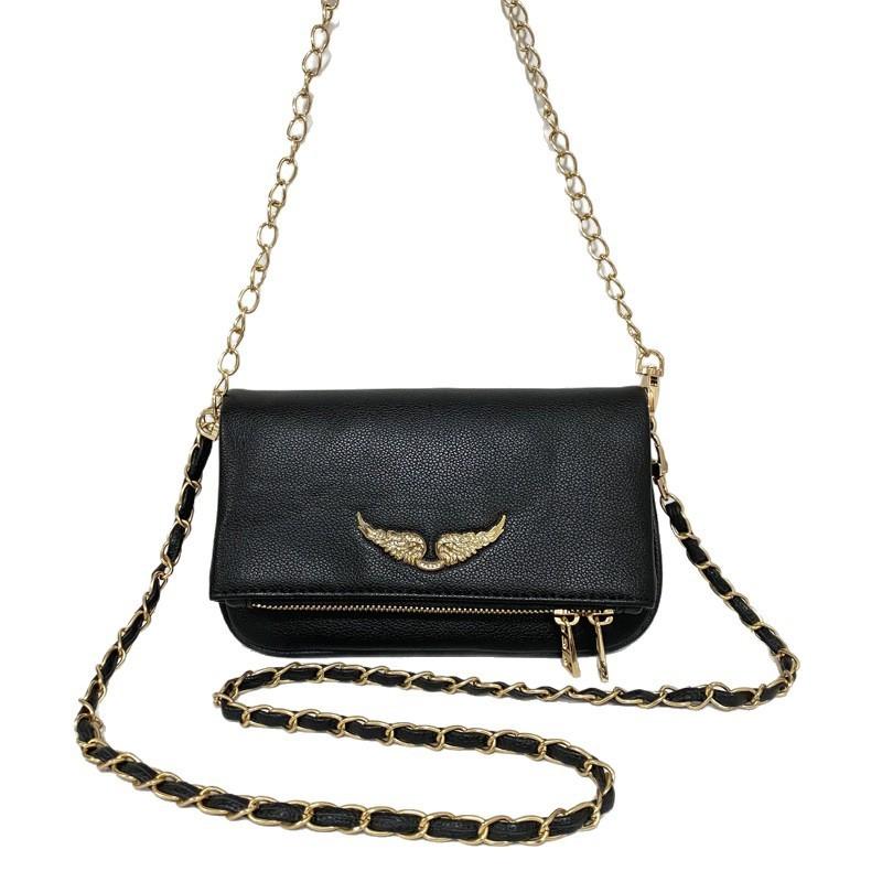 Elegante Bolso Pequeño de Hombro de PU con Alas de Metal y Cierre Magnético para Estilo Callejero