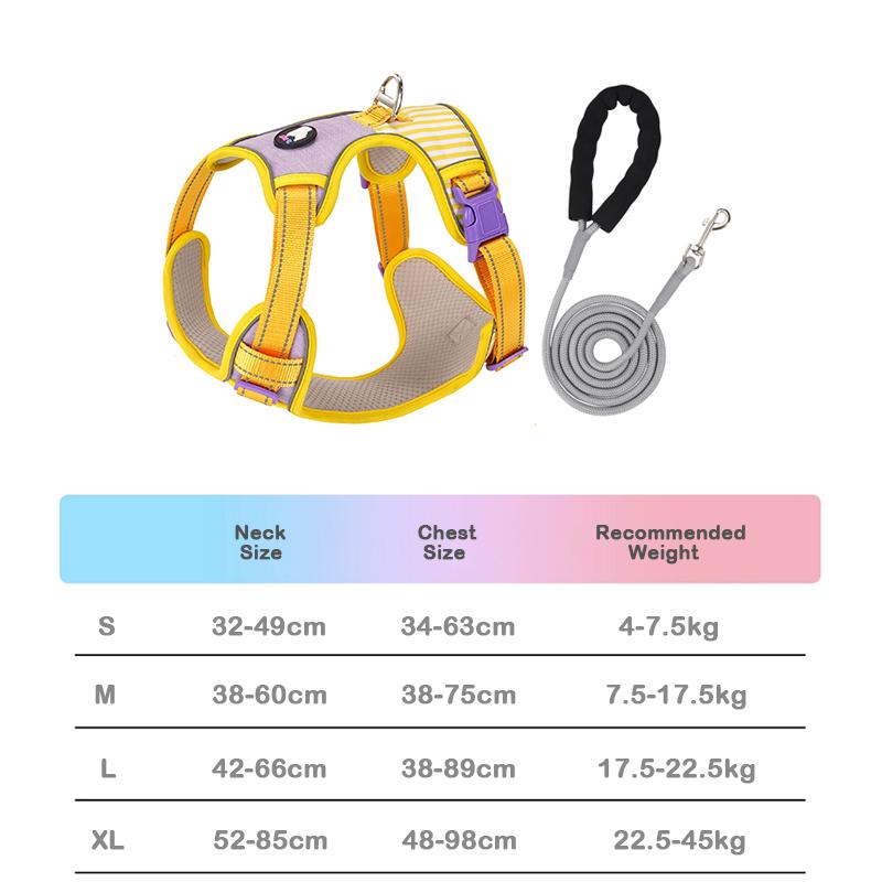 No-Pull Dog Harness Vest with Striped Color Block Design New Macaron Colors Adjustable Escape-Proof Pet Leash Set for Walking