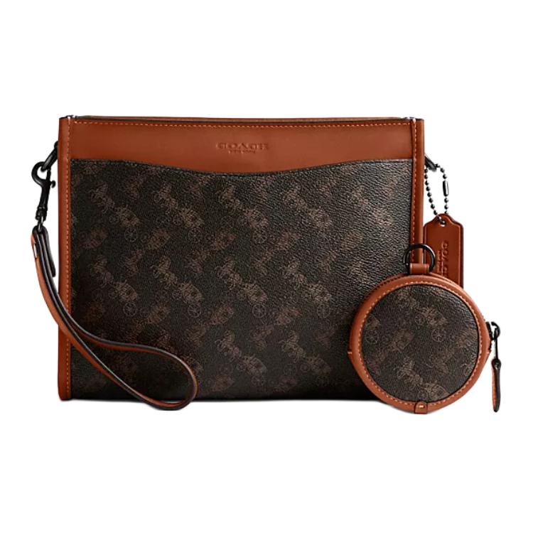 Coach Hitch 25 Carriage Theme Print Zipper Closure Leather Crossbody Bag Medium Men crossbody bag Truffle CW667-A7U Basic Set (Bag+Dust Bag)