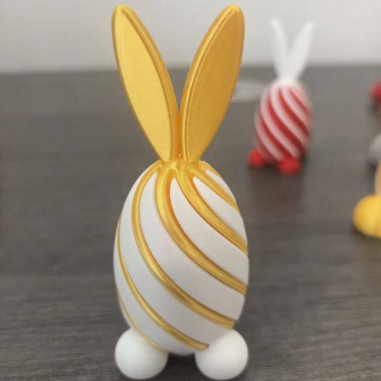 3D Printed Spiral Rabbit Figurine Two-Tone Easter Bunny Figurine Stress Relief Egg Sculpture for Home Office Desk Bookshelf Decor