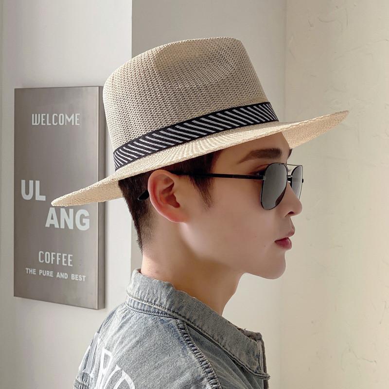 Mens Summer Straw Sunscreen Hat With Breathable Design And Decoration Striped