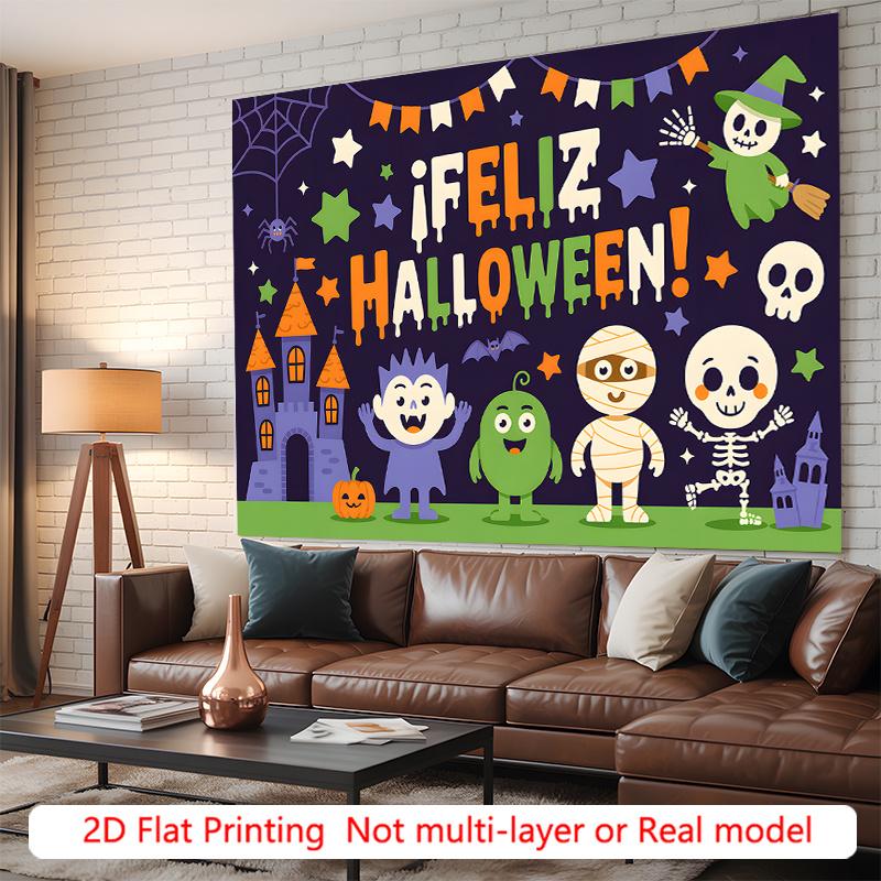 Party Backdrop Halloween Castle Stars Flat Cute Spooky Ghosts Pumpkins Witches Event Backdrop Decoration Party Decor