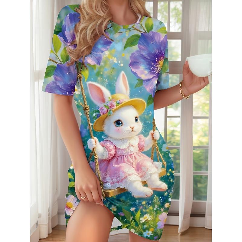 3D Cat Printed Casual Versatile Fashion Women's Summer Dresses High-quality Comfortable Lightweight Mid Length Dress