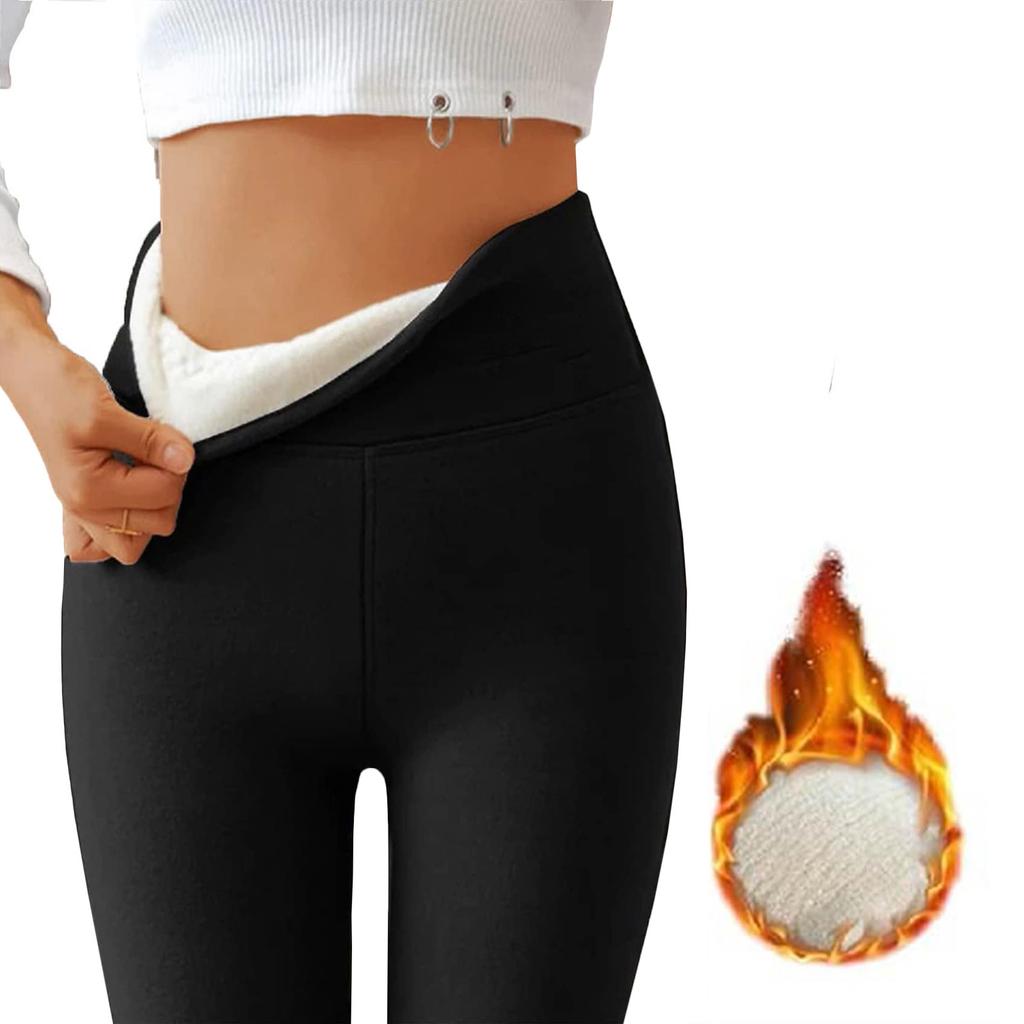 Women's High Waist Casual Pants Solid Color Fleece Thermal Leggings Winter Long Fleece Trousers Plush Running