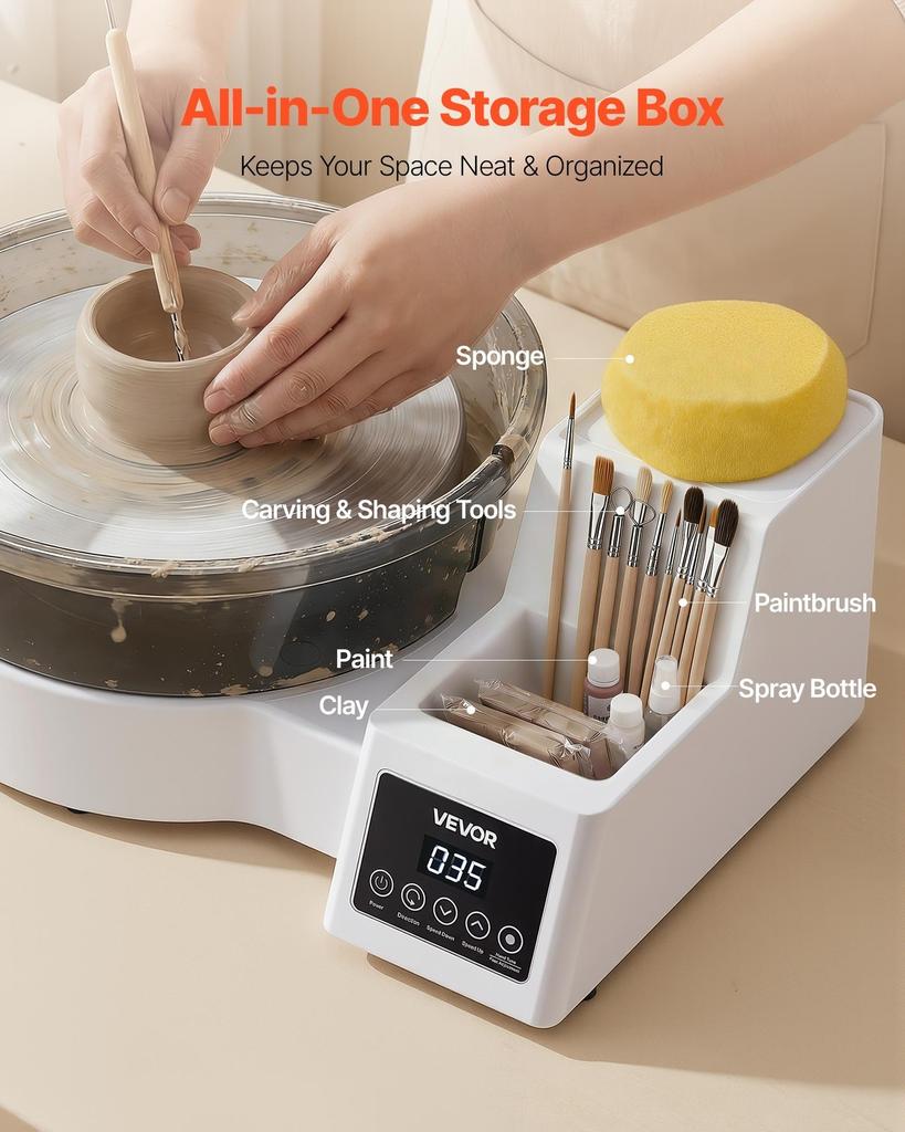 Pottery Wheel for Adults, 28 cm Aluminum Turntable, 450W Electric Table Top Pottery Wheel with Foot Pedal, 30-300 RPM Adjustable Speed, Detachable