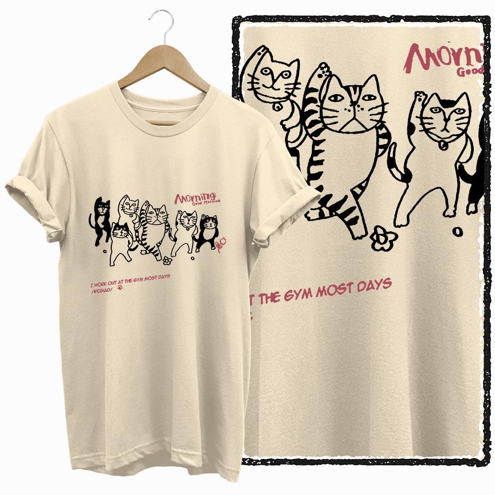 COOLMIND 100% cotton BEIGE cat print exclusive graphic women T shirt big size loose cotton cat lover women tshirt LOVELY cat tee