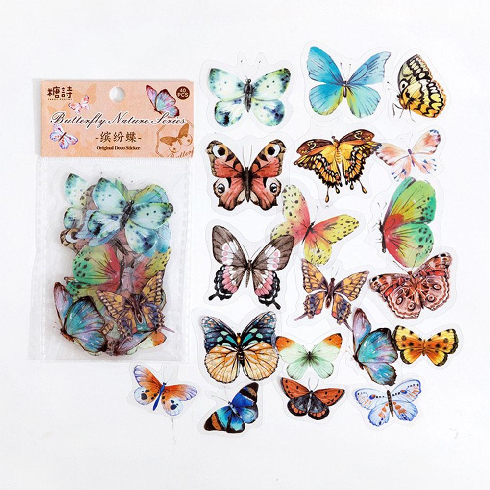 40Pcs/Bag Beautiful Butterfly Sticker PET Transparent Card Journal Decorative DIY Epoxy Resin Craft Material Book Calendar Decor