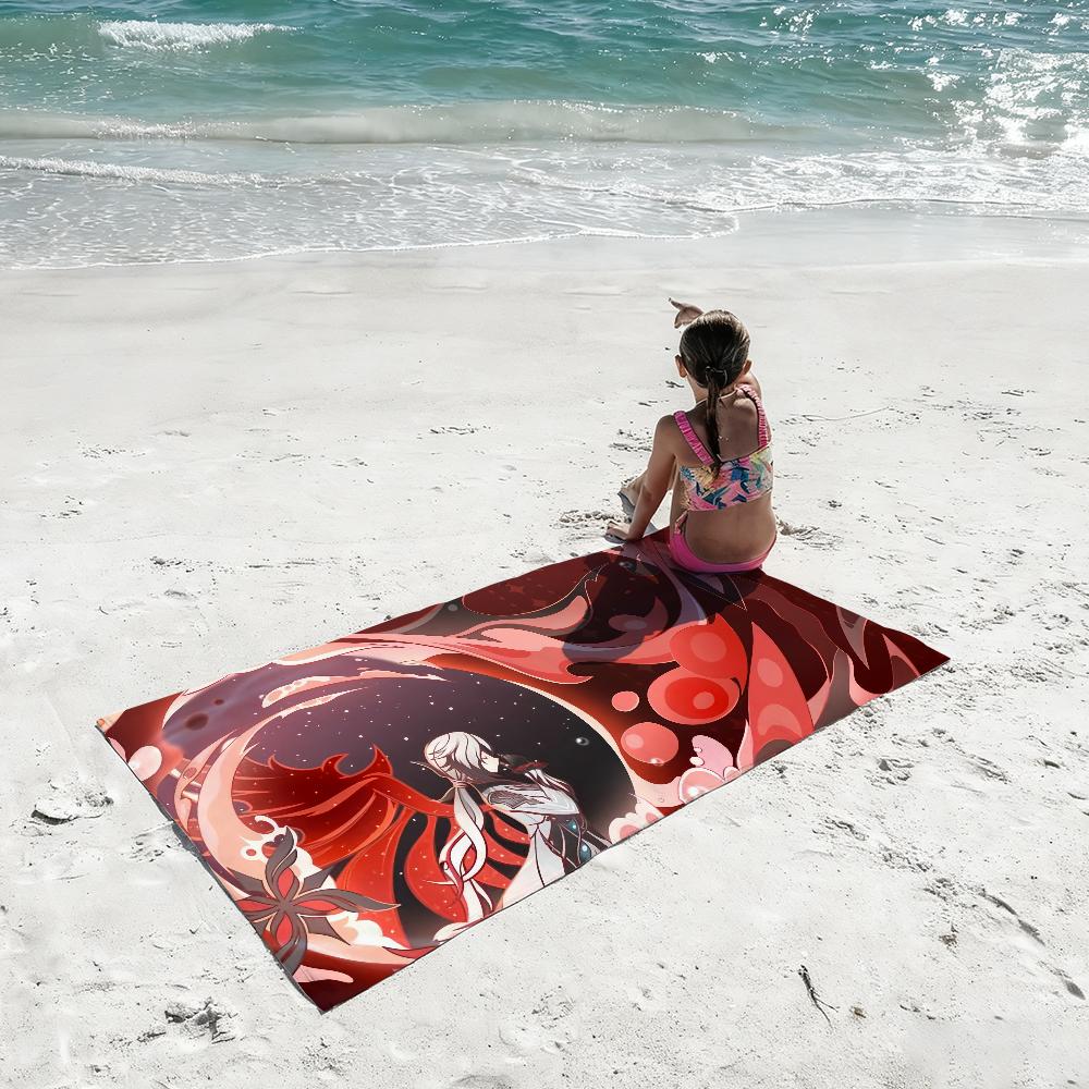 Game Arlecchino Genshin Impact Towel Soft Lightweight Anti-Sand Large Beach Towel Quick-Drying Bath Sports Family