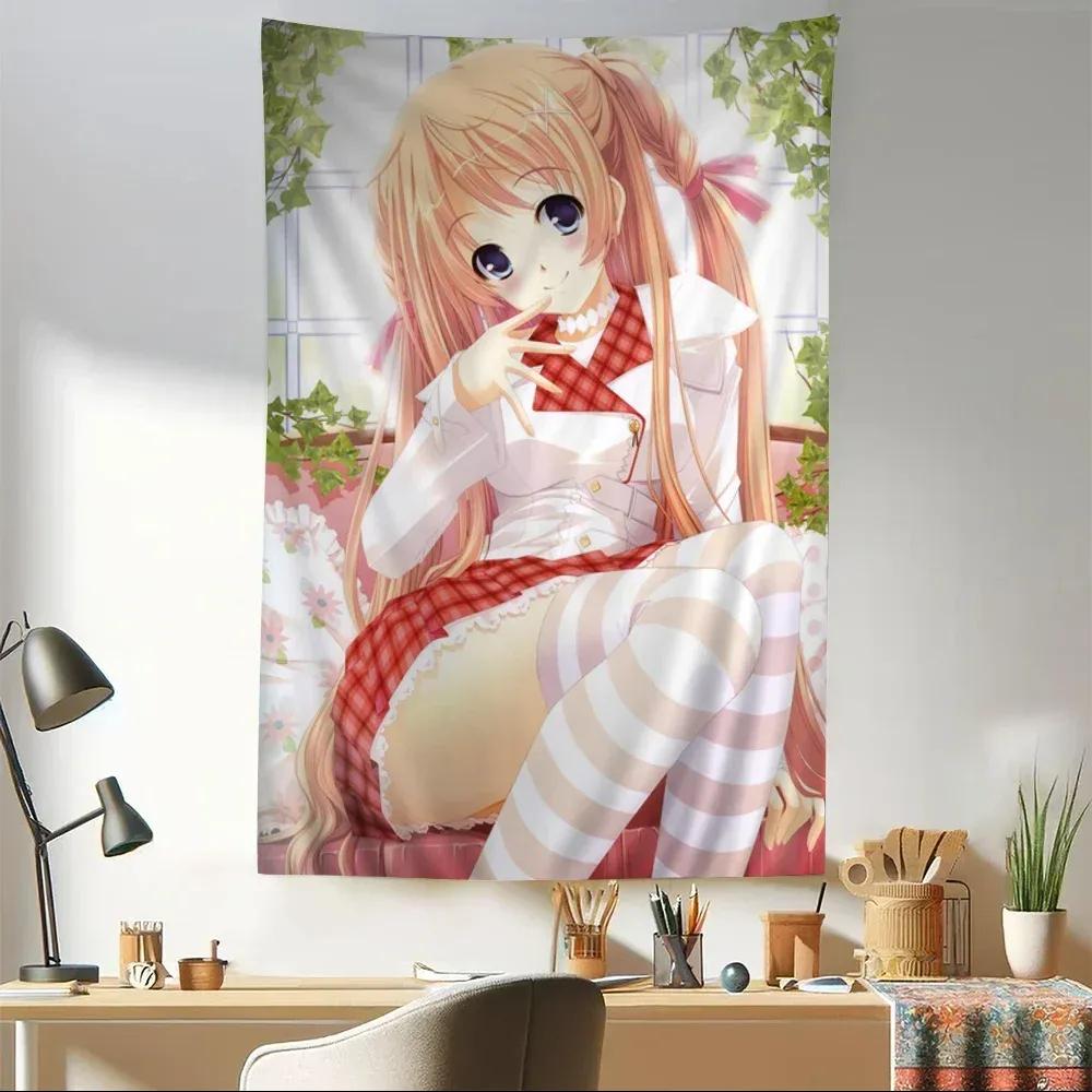 Süße Kleine Loli Anime Seidenkunst Hängend Böhmischer Wandteppich Hängend Tarot Hippie Wandteppiche Wohnheim Japanischer Wandteppich