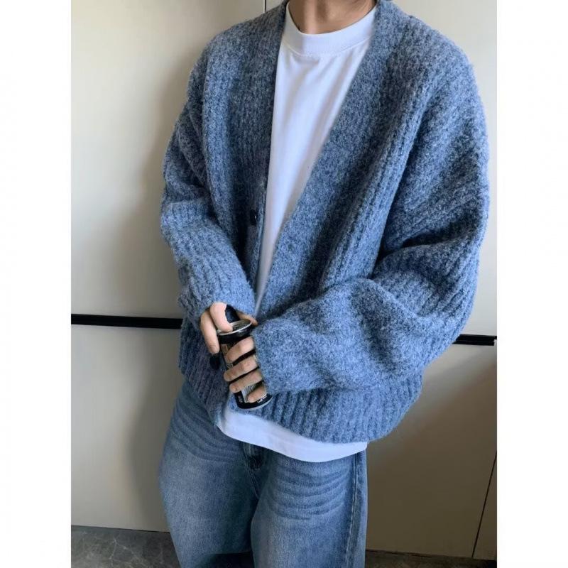 Men's Retro Thick Knit Cardigan - Autumn/Winter Casual Loose Fit Sweater.