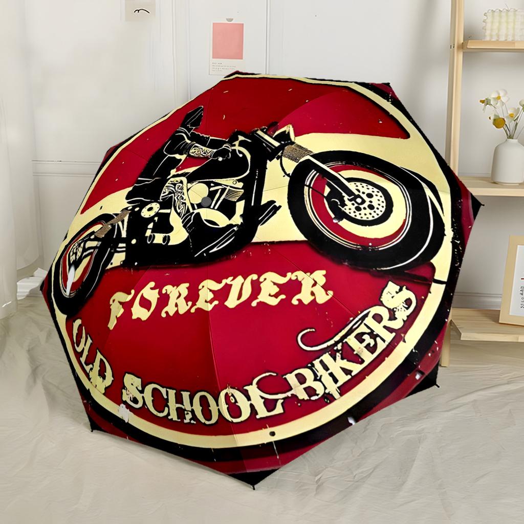 Buntglas Motorrad Kunst Automatischer Regenschirm Kompakt 8 Speichen Leichte Stabile Konstruktion Ganzjahres-Regenschirm für Reisen Modisches Accessoire