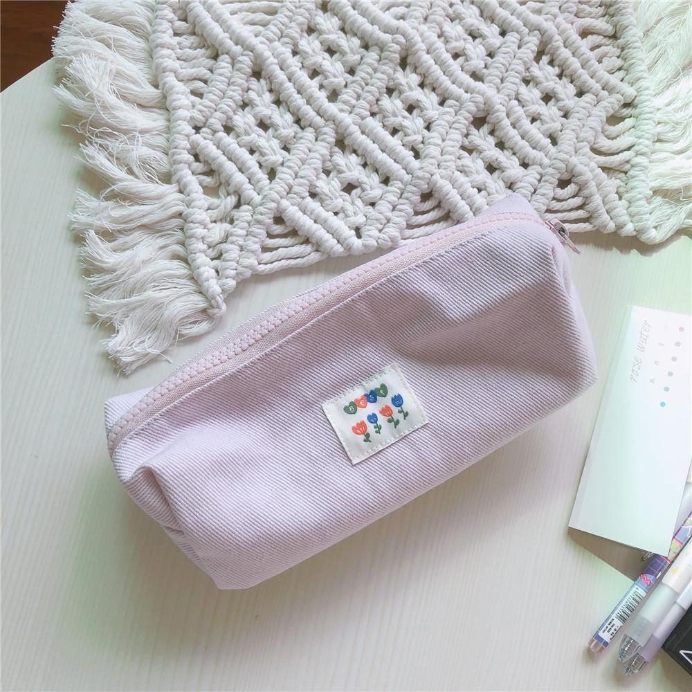 Light Colored Floral Storage Bag Cute Cotton Toiletry Bag Student Stationery Floral Pencil Case Sweet Beauty Style Storage Bag