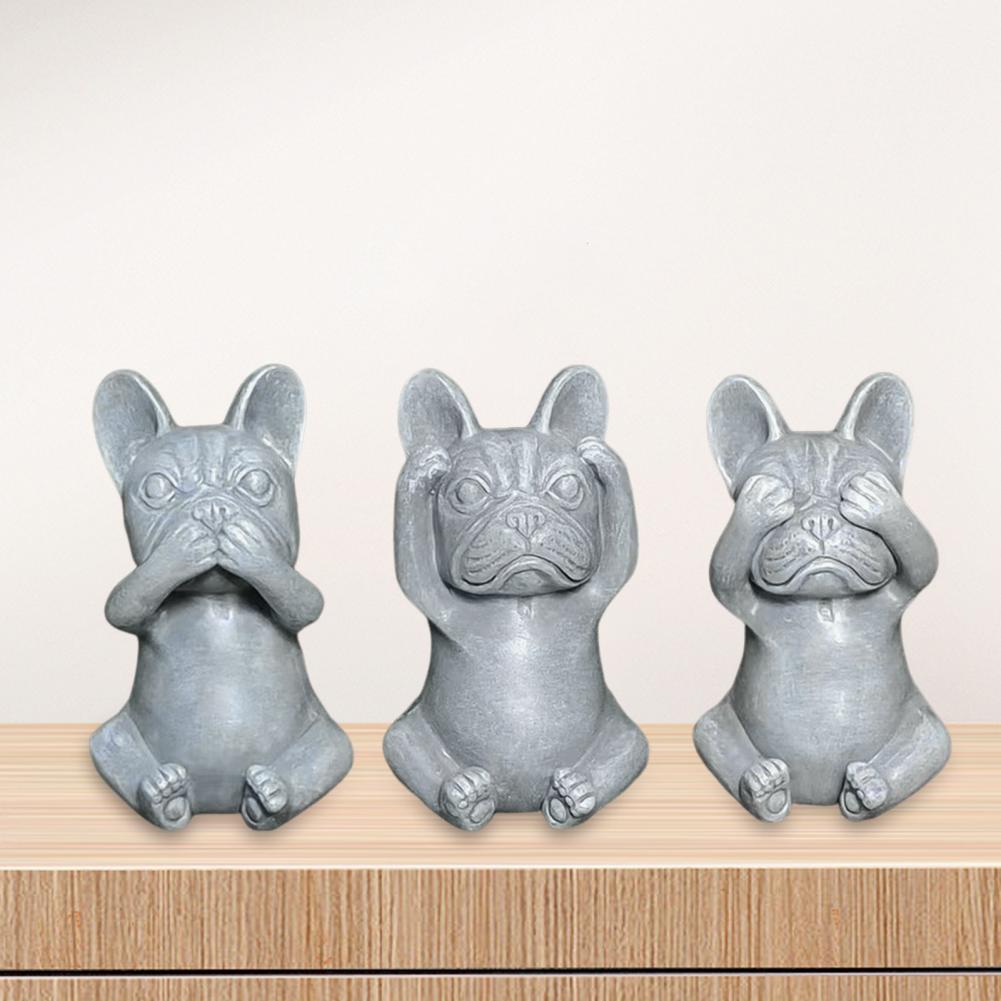 Outdoor Indoor Dual-purpose Decor Handmade Resin Bulldog Figurine Set for Home Decor No Evil See Speak Hear Bulldog Ornament
