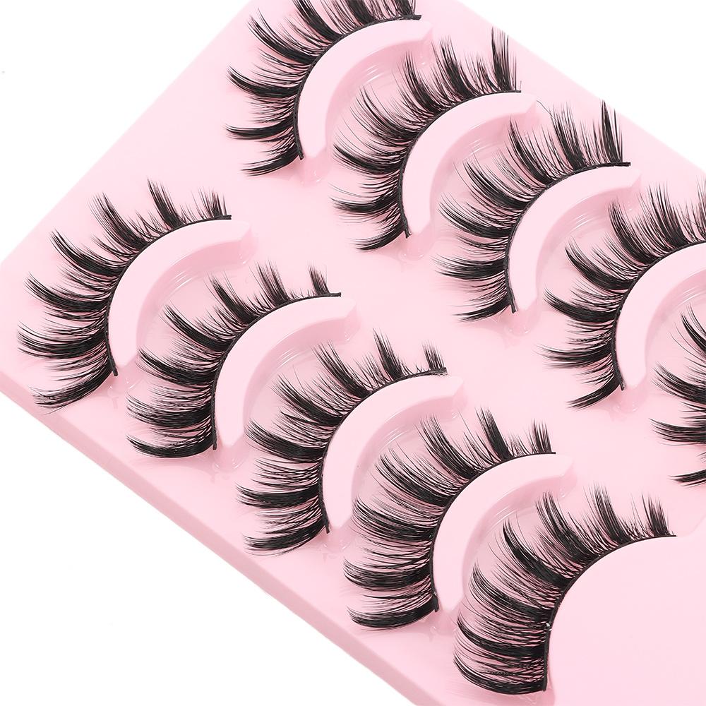 5 Pairs Flared Manga Lashes Wispy Faux Mink Lashes Hot Wet Eyelash Eye Makeup