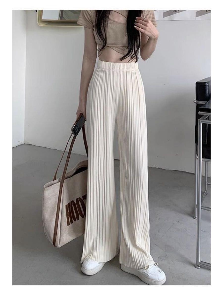 2026 Spring Women s High-Waisted Pleated Wide-Leg Floor-Length Trousers One Size
