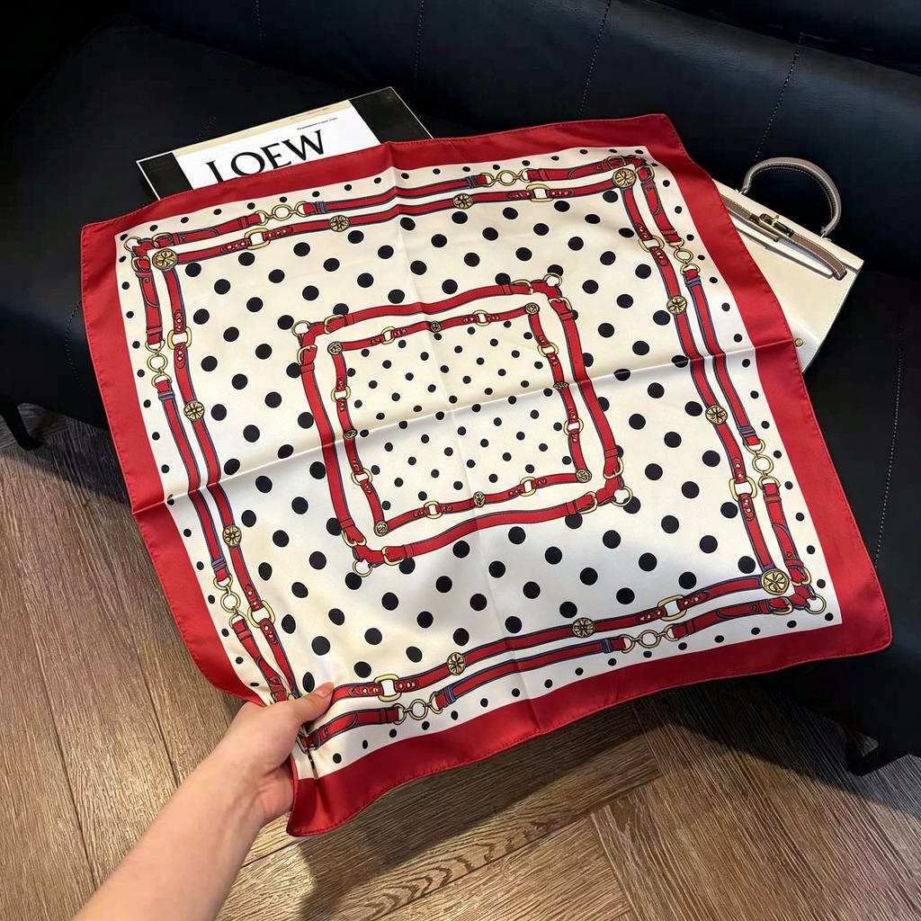 Sen green flower print fresh imitation silk scarf premium versatile square scarf neck protection scarf trendy headscarf scarf women