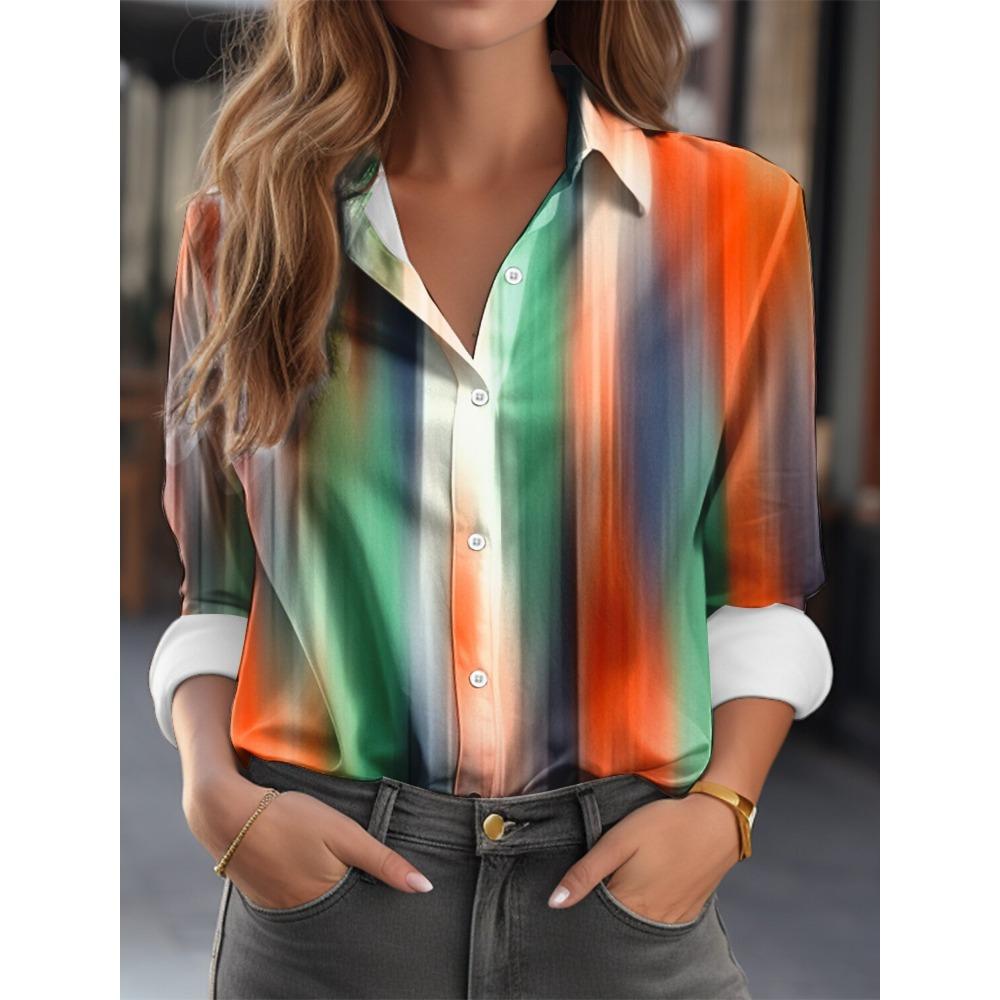 Fashion Multicolour Geometric Splicing Pattern 3D Print Women's Long Sleeves Shirt Autumn Women's Holiday Shirt Women's Clothing