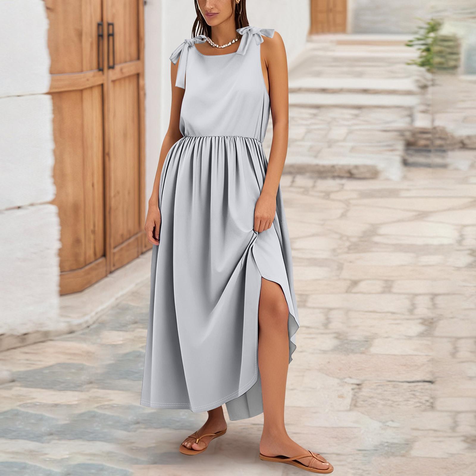 

Женское летнее модное платье-майка А-силуэта без рукавов повседневное платье с цветочным принтом/однотонными карманами M