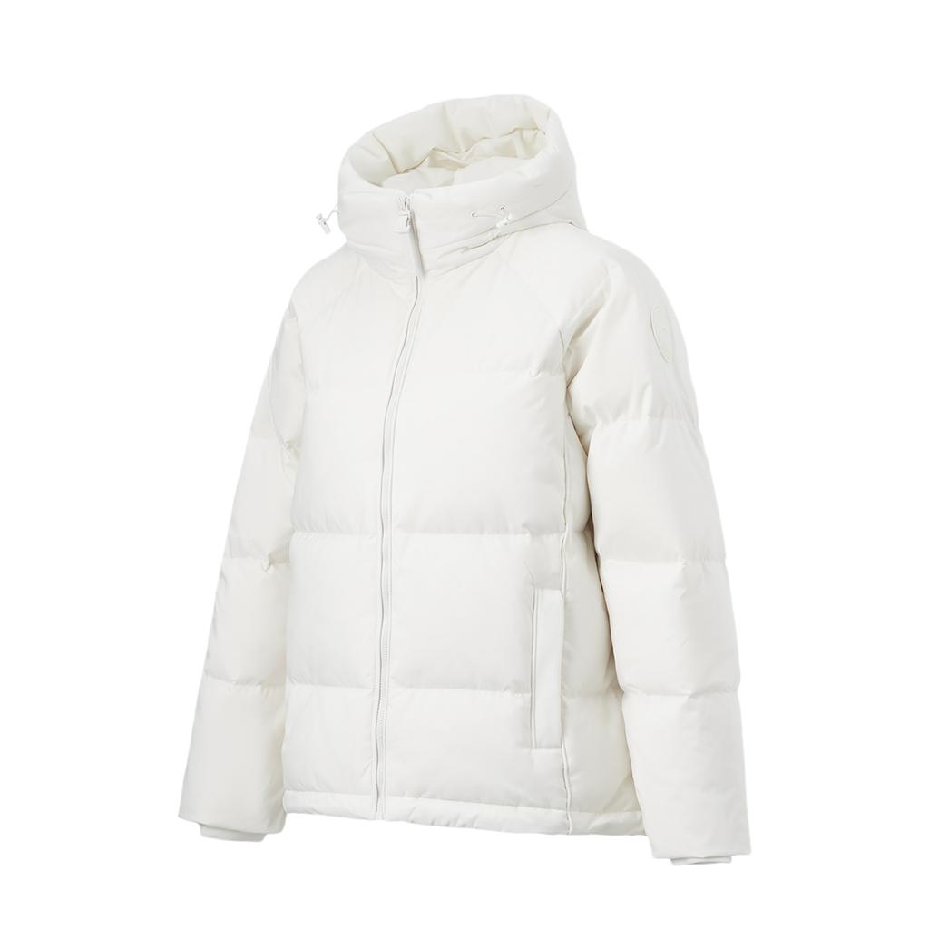 Li Ning Hot Pot Down Jacket Series Hooded Solid Color Raglan Short Down Jacket Women Jacket Champagne-White AYMU700-2