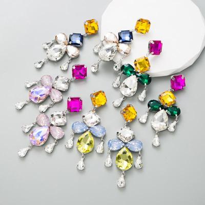 Women's Drop Alloy Strar Hollow Inlaid Color Crystal Geometric Creative Temperament High Quality Earrings