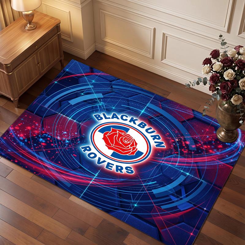 Blackburn Rovers Football Print Crystal Velvet Rug, Comfortable Water Absorbent Non Slip Indoor Floor Carpet