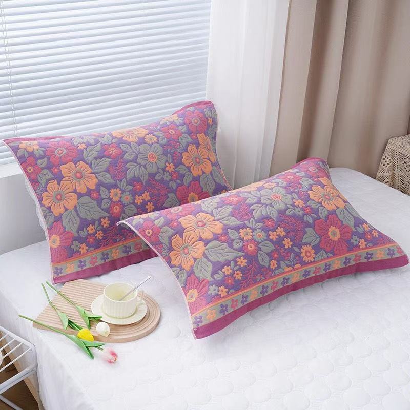Gauze Multi-layer Pillow Towel Colored Woven Jacquard Cotton Student Children Couple Home Soft and Comfortable Large Pillow Towel