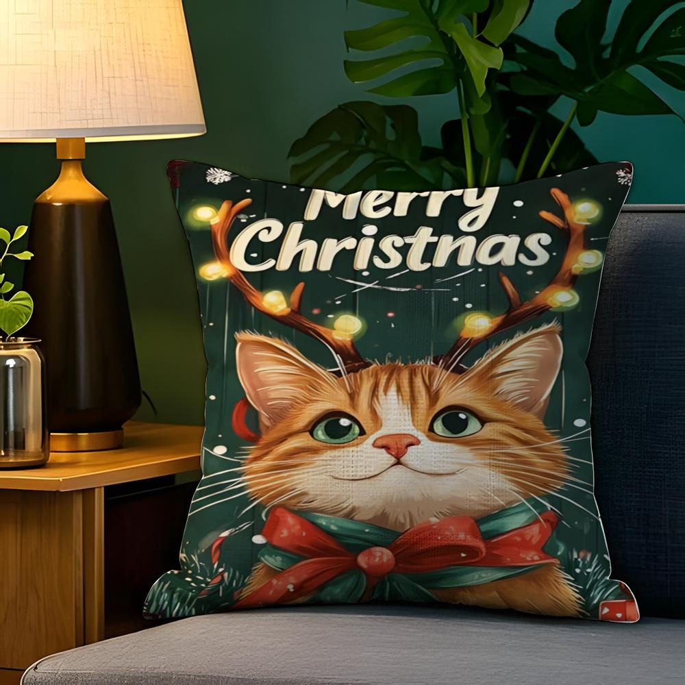 Funny Cute Christmas Cats Pillow Case Natural Linen Pillow Case DoubleSided Decor Sofa Pillowcase Home Decor