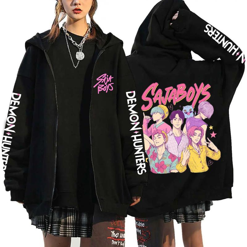 New Kpop Demon Hunters Saja Boys Zipper Hoodies Men Women Casual Personality Hooded Sweatshirt Fall/Winter Fashion Zip Hoodies
