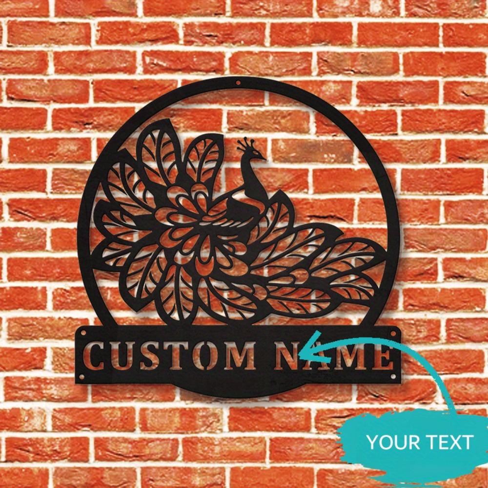 Metal Wall Art Peacock Sculpture Vintage Home Decor Custom Name Sign Indoor Outdoor Gift