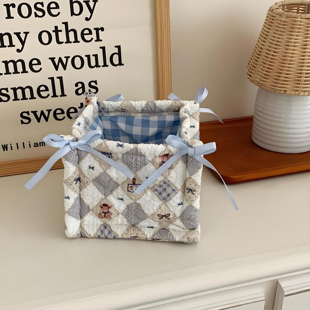 Square Storage Basket Lace Flower Desktop Organizer Storage Basket Korean Quilted Storage Basket Cute Storage Frame Decoration