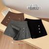 Petite High-Waisted Woolen A-Line Skort - Autumn & Winter Double-Breasted Style