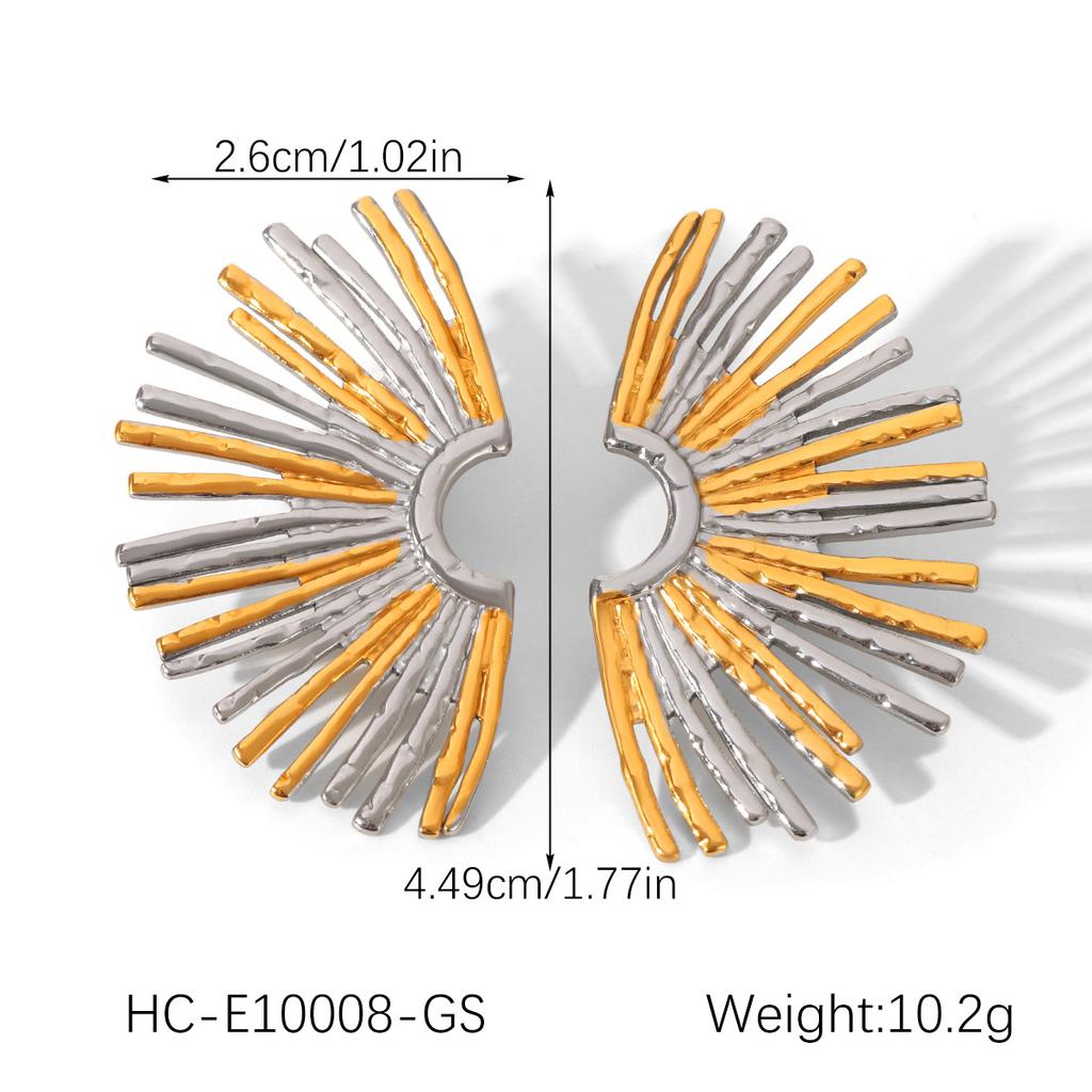 Two Tone Radiant Fan Earrings Hypoallergenic Titanium Steel Women's Light Luxury Small Earring Accessories