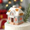 Miniature House Ornament Christmas Figurine, Resin Snow Village Statue, Tiny Winter Home Decor for Fairy Garden, Moss Landscape, Potted Plant