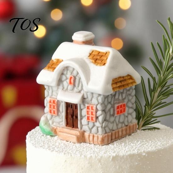 Miniature House Ornament Christmas Figurine, Resin Snow Village Statue, Tiny Winter Home Decor for Fairy Garden, Moss Landscape, Potted Plant