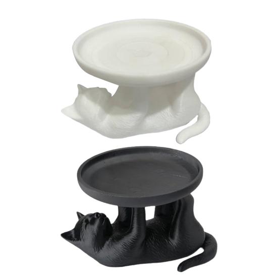 Jijijing 3D Printed Reclining Cat Jewelry Tray, Cute Ring Holder & Earring Organizer Dish for Dresser Vanity, Decorative Kitten Trinket Bracelets