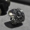 Adjustable Open Ring Men Women Vintage Floral Design With Peony Lotus Motif Plated Wide Band Statement Jewelry