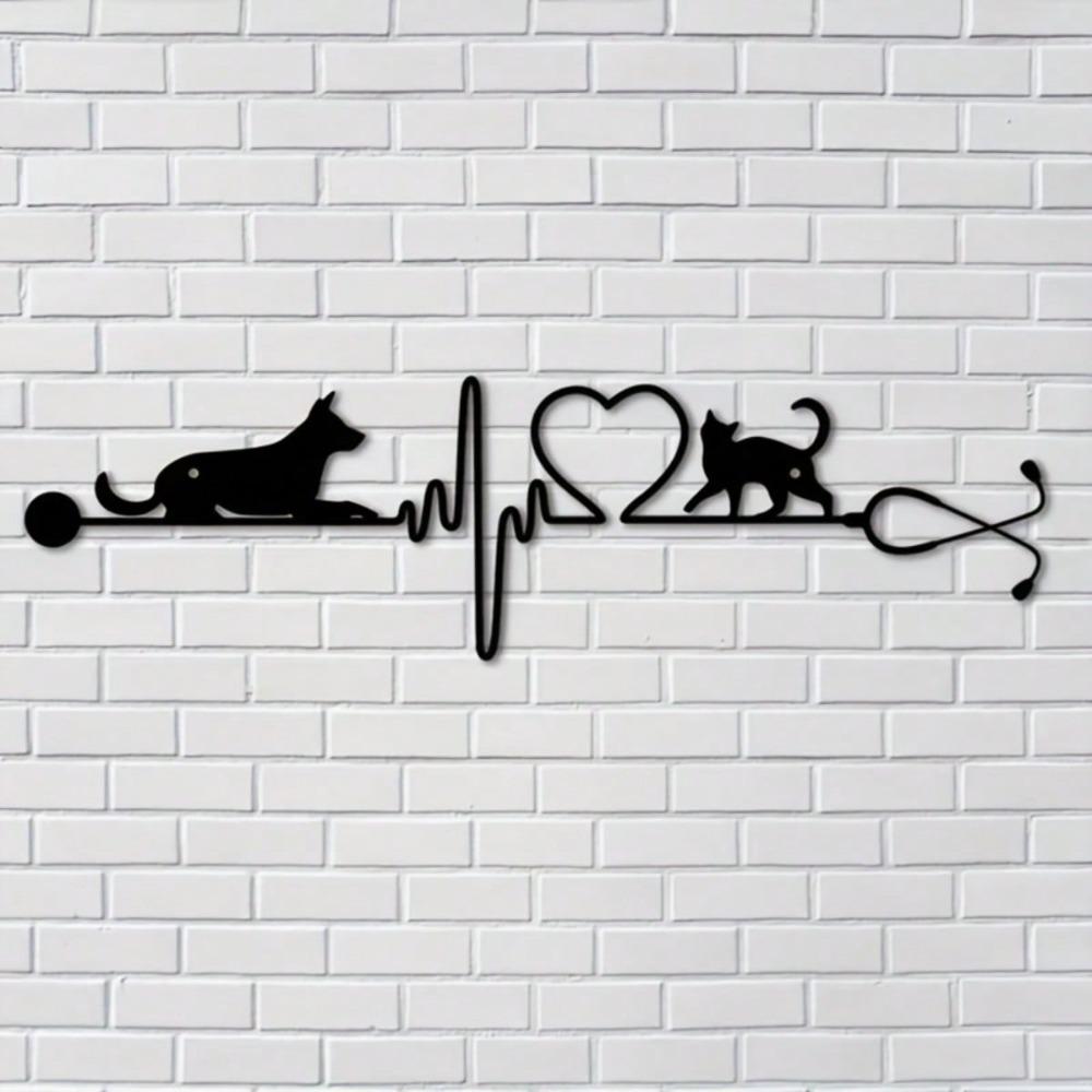 Veterinary Heartbeat Dog Cat Metal Wall Art Rustic Home Decor Outdoor Garden Gift
