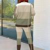 Women Plus Size Round Neck Long Sleeve Printed White Orange Two Piece Fitted Pants Set