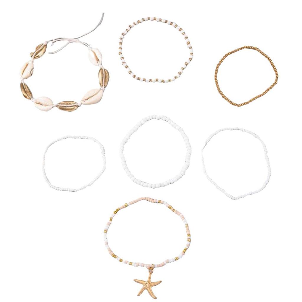 Boho Hviezdica Mušľa Korálkový Anklet - Letné Plážové Šperky