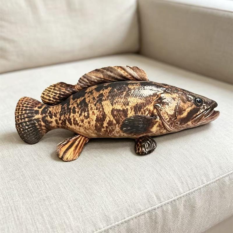 Simulation Grouper Stuffed Plush Doll Realistic Print Sea Fish Pillow Soft Cushion Home Sofa Decor Creative Gift for Fisherman
