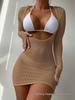 European & American Style Women's Long Sleeve Hollow-out Swimsuit Cover-up In High Elastic Nylon Cornflower